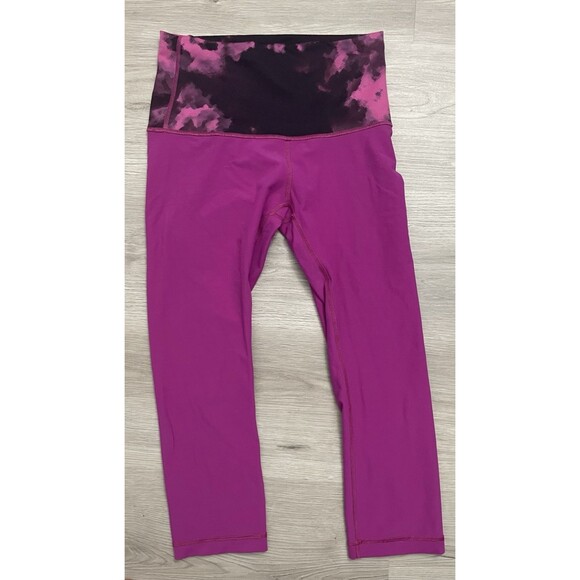 Lululemon Wunder Under Crop Black Raspberry pink Size 8 Reversible Leggings - Picture 1 of 11